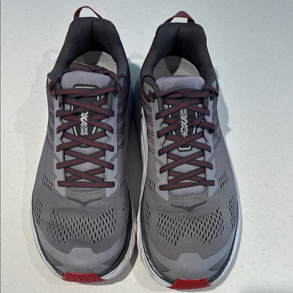 Hoka One One Gray and Burgundy Running Shoes, mens 9.5